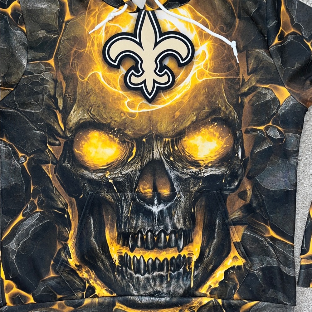 Grim Reaper Skull in Hell New Orleans Saints Hoo Dat Hoodie Hooded sweatshirt L
